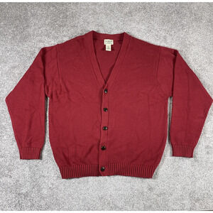 LL Bean Cardigan Sweater Mens Large Knit V Neck Grandpa Button Front Cotton Red